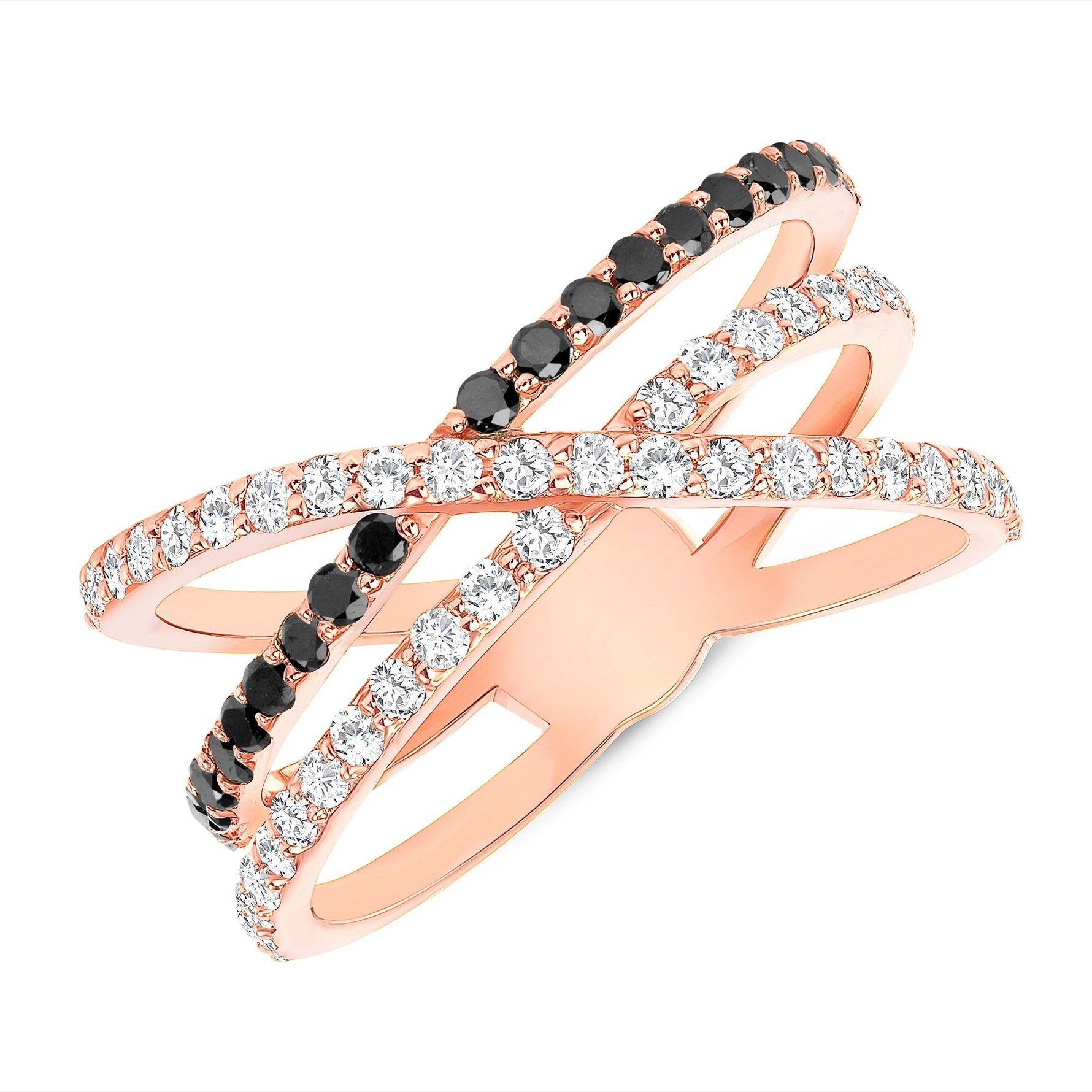 14K Rose Gold Black Diamond & White Diamond Criss-Cross Ring Ring ABB-286V1-BDD  - Abtin & Co.