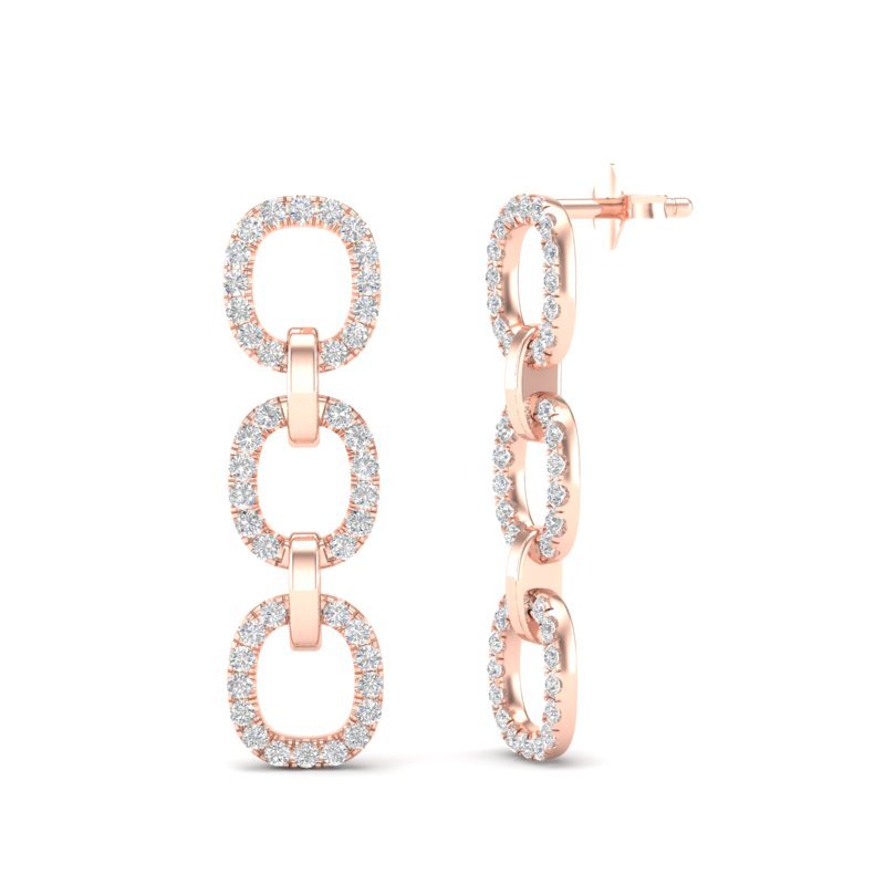 14k Rose Gold Chain-link Diamond Drop Earrings Earring ABE-102.2R-D  - Abtin & Co.