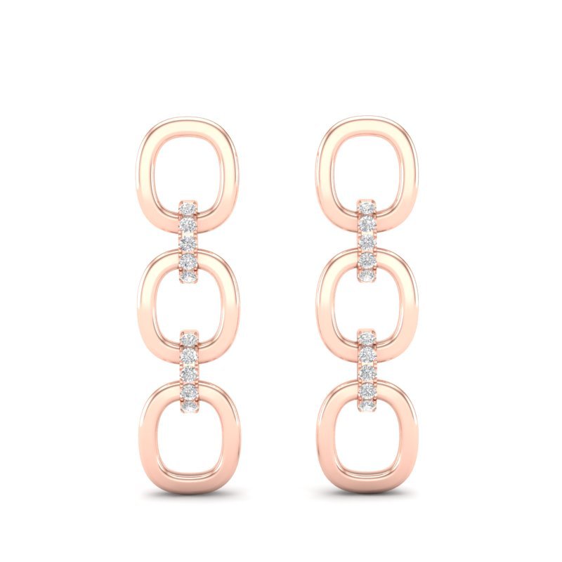 14k Rose Gold Chain-link Diamond Earrings Earring ABE-102.1R-D  - Abtin & Co.