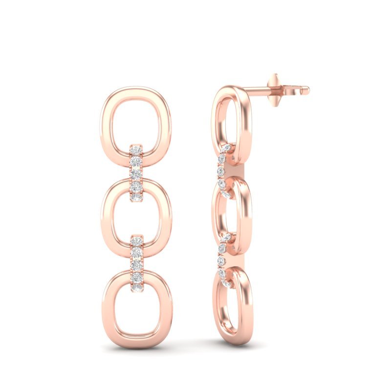 14k Rose Gold Chain-link Diamond Earrings Earring ABE-102.1R-D  - Abtin & Co.