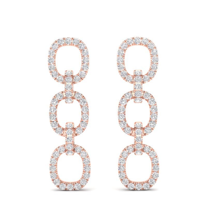 14k Rose Gold Diamond Chain-Link Drop Earrings Earring ABE-102.3R-D  - Abtin & Co.