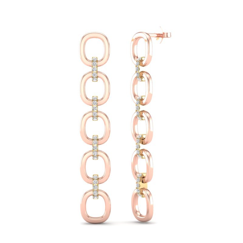 14k Rose Gold Diamond Chain-Link Drop Earrings Earring ABE-103.1C5-D  - Abtin & Co.