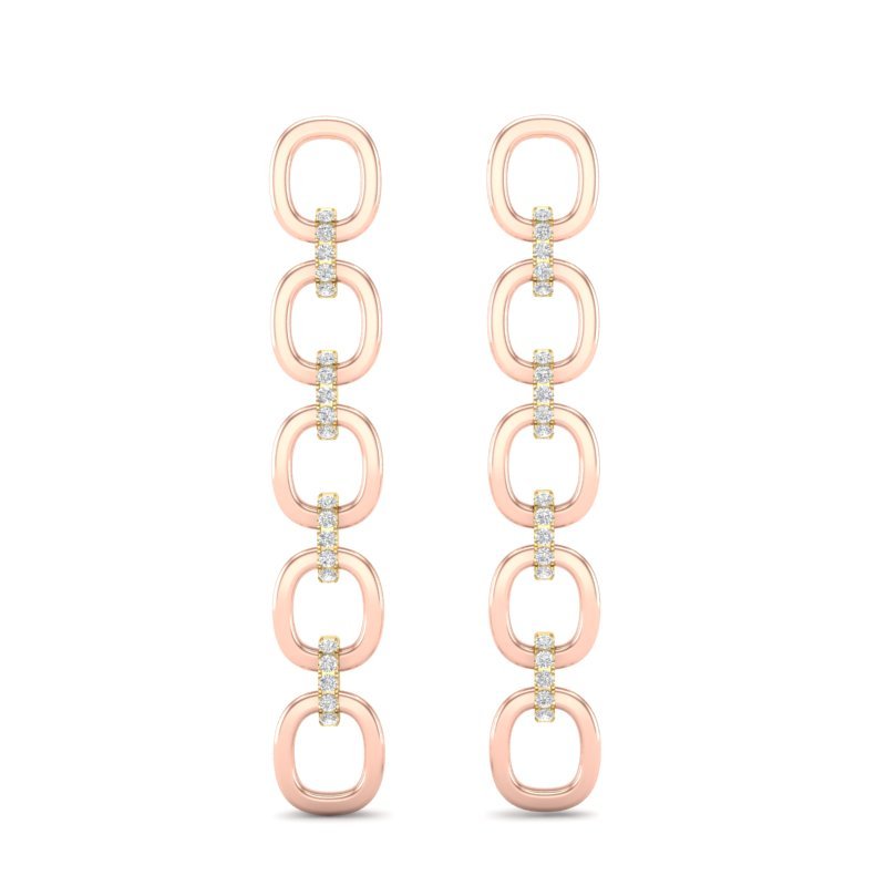 14k Rose Gold Diamond Chain-Link Drop Earrings Earring ABE-103.1C5-D  - Abtin & Co.