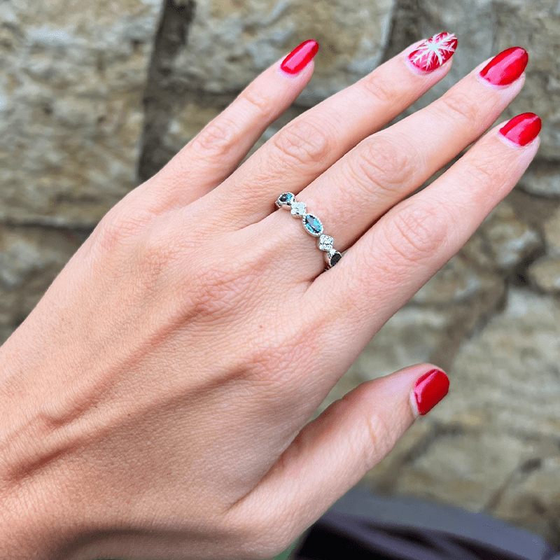 14K Rose Gold Diamond Clover & Milgrain London Blue Topaz Stackable Ring Ring ABB-349R-LBD  - Abtin & Co.
