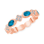 14K Rose Gold Diamond Clover & Milgrain London Blue Topaz Stackable Ring Ring ABB-349R-LBD  - Abtin & Co.