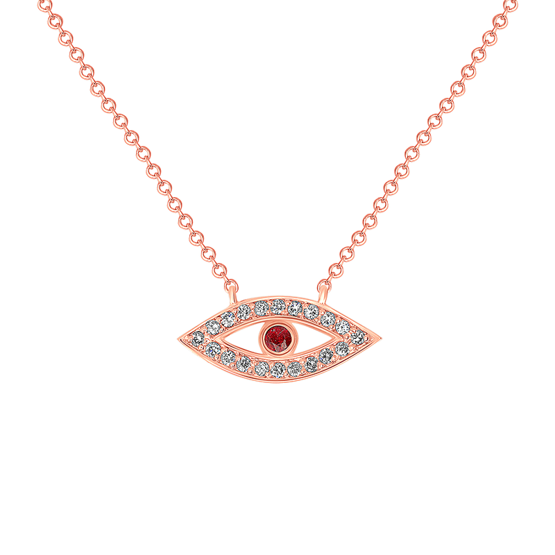 14K Rose Gold Diamond & Pink Sapphire Evil Eye Pendant Pendant ABP_109R-RUD  - Abtin & Co.