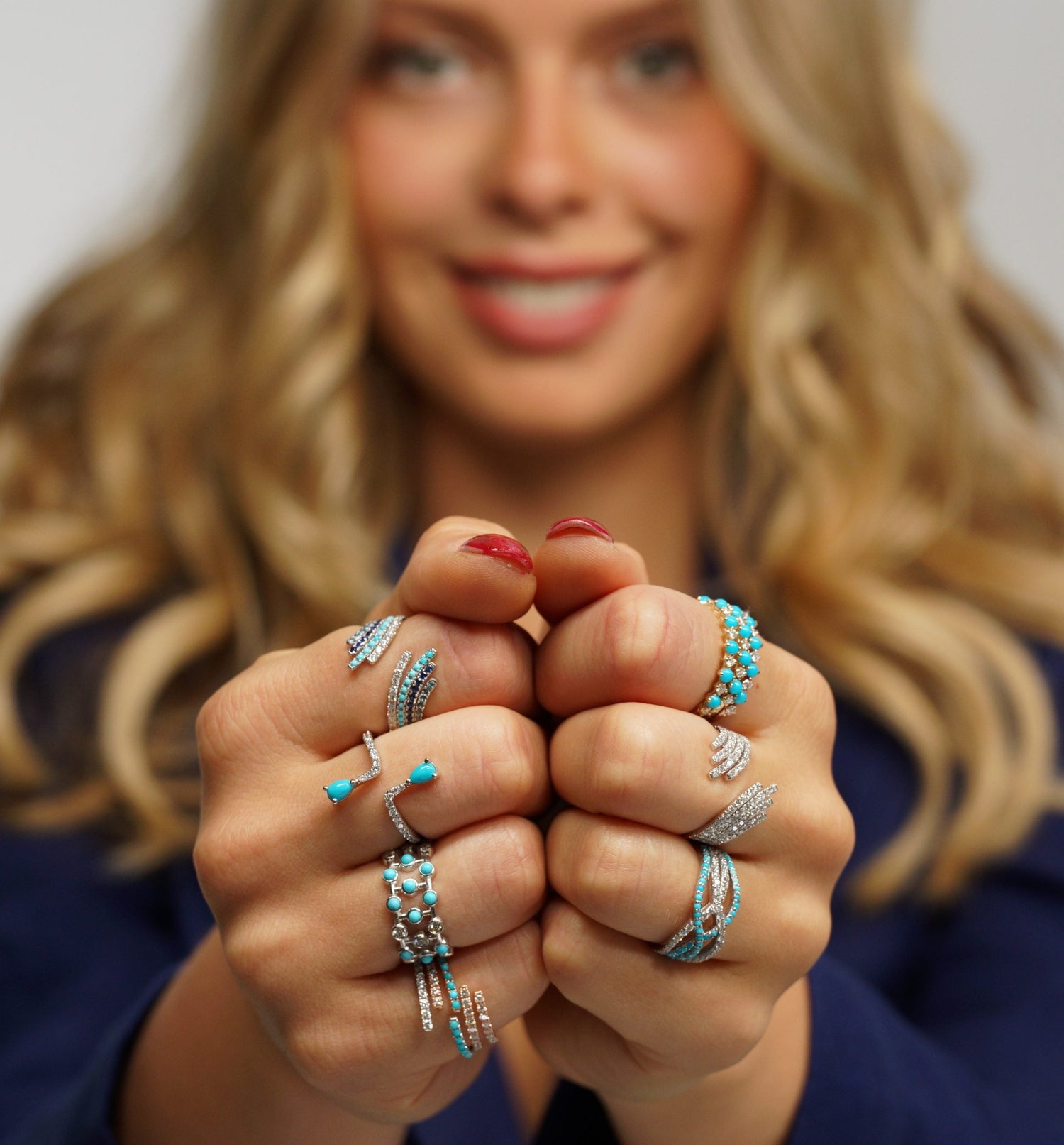 14K Rose Gold Diamond & Turquoise Bezel-set Bubble Ring Ring ABB-218V2-TQD  - Abtin & Co.