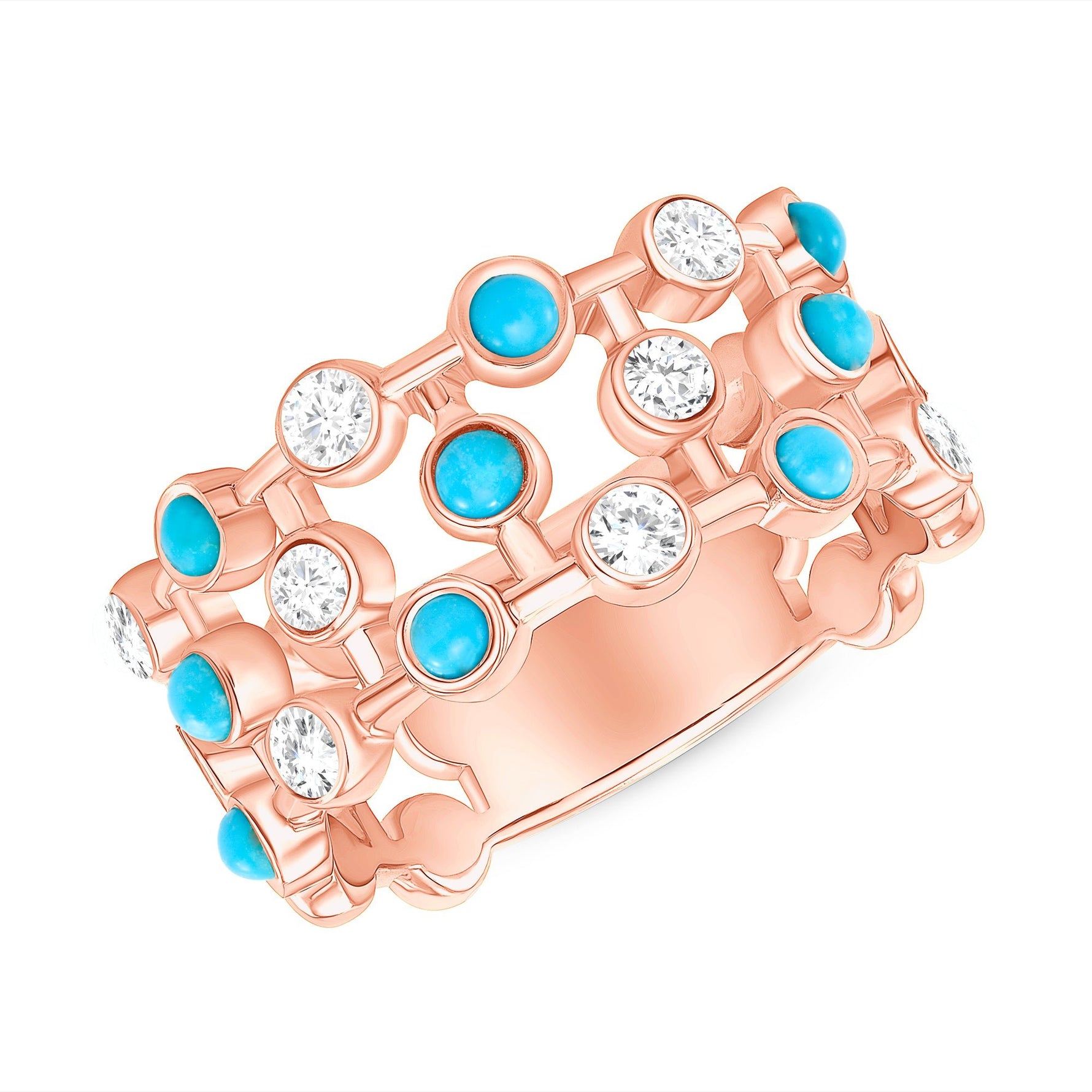 14K Rose Gold Diamond & Turquoise Bezel-set Bubble Ring Ring ABB-218V2-TQD  - Abtin & Co.