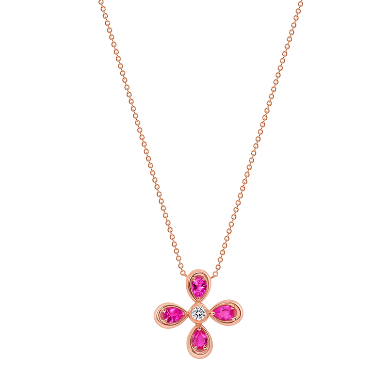 14K Rose Gold Pink Sapphire & Diamond Flower Pendant Pendant ABP-167R-PSF  - Abtin & Co.