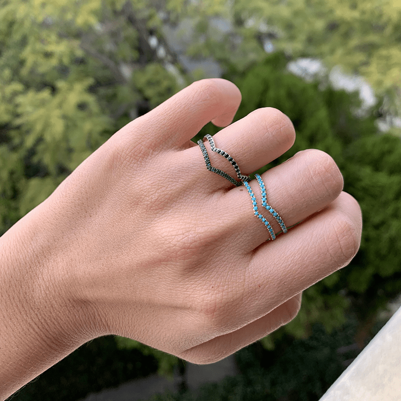 14K Turquoise V-Shaped Chevron Stacking Band Ring ABB-199-TQF  - Abtin & Co.
