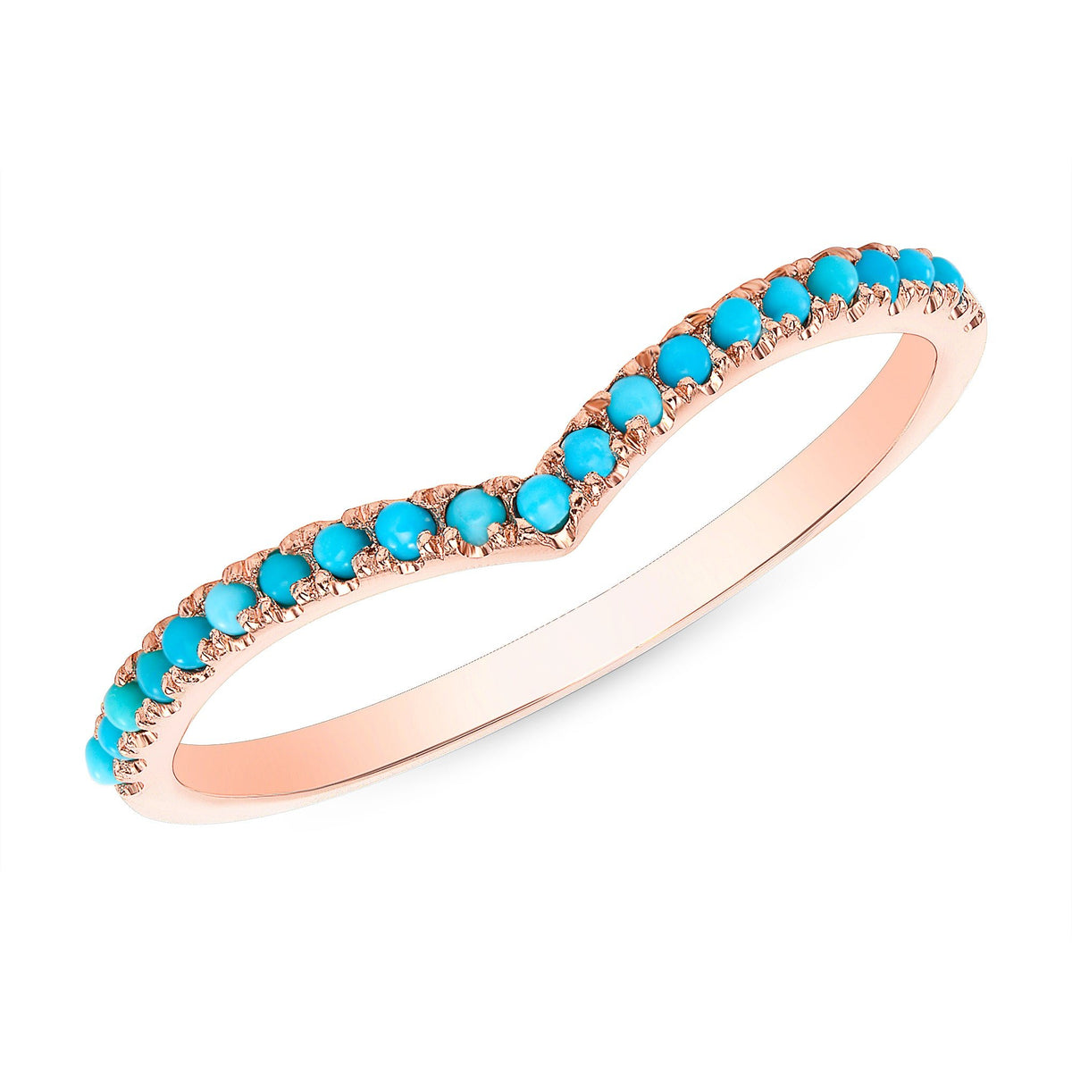 14K Turquoise V-Shaped Chevron Stacking Band Ring ABB-199-TQF  - Abtin & Co.