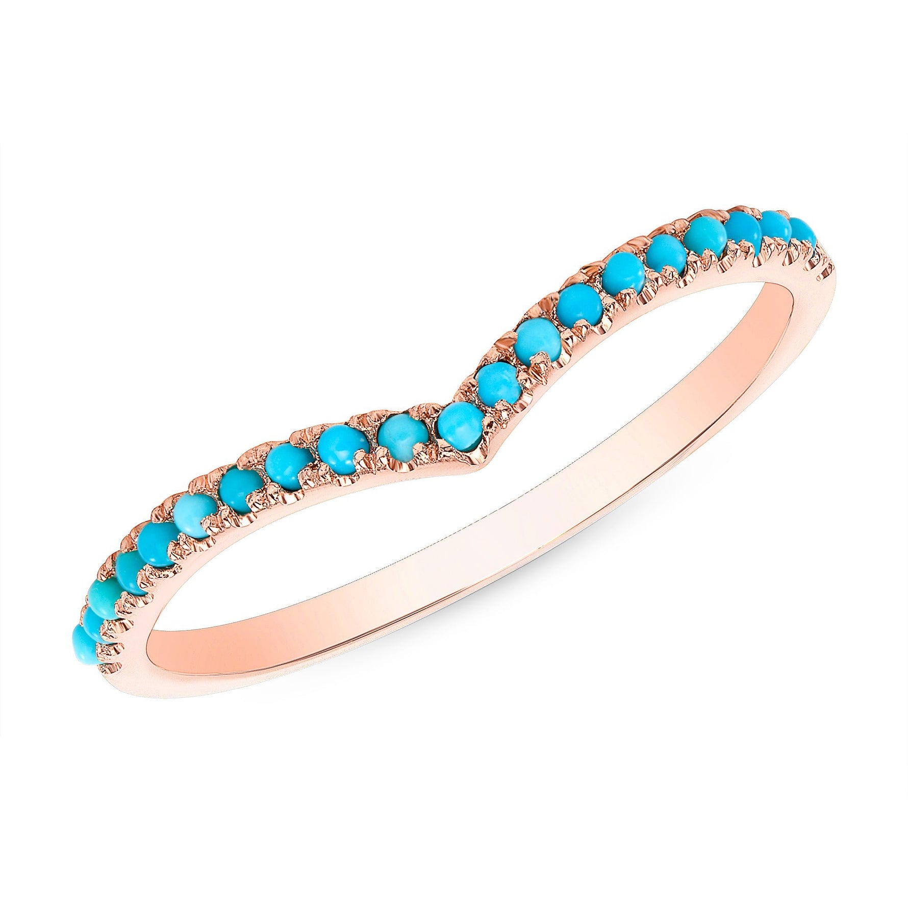 14K Turquoise V-Shaped Chevron Stacking Band Ring ABB-199-TQF  - Abtin & Co.