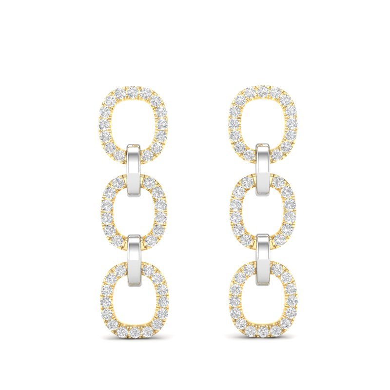 14k Two-toned Gold Chain-link Diamond Drop Earrings Earring ABE-102.2C3-D  - Abtin & Co.