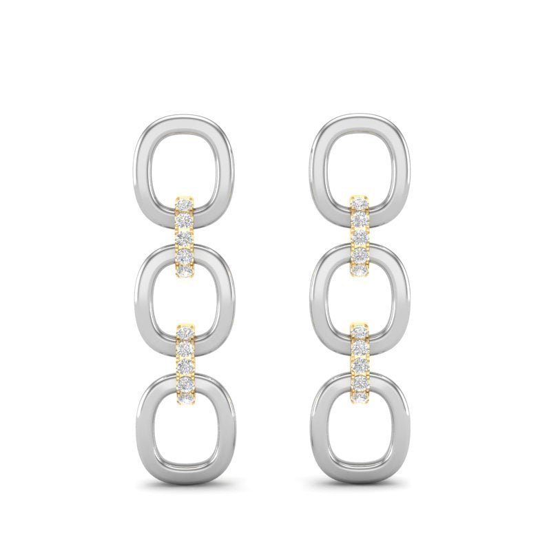 14k Two-toned Gold Chain-link Diamond Drop Earrings Earring ABE-102.1C1-D  - Abtin & Co.