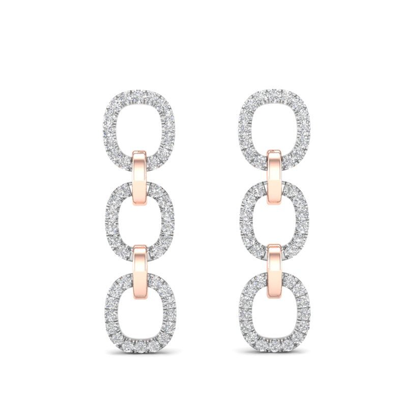 14k Two-toned Gold Chain-link Diamond Drop Earrings Earring ABE-102.2C2-D  - Abtin & Co.