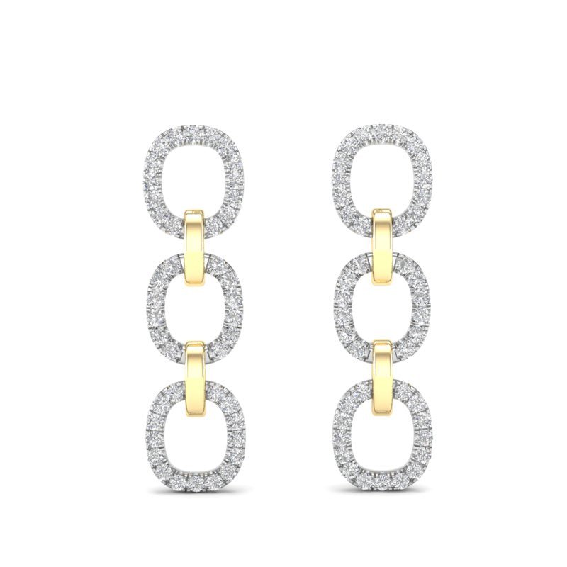 14k Two-toned Gold Chain-link Diamond Drop Earrings Earring ABE-102.2C1-D  - Abtin & Co.
