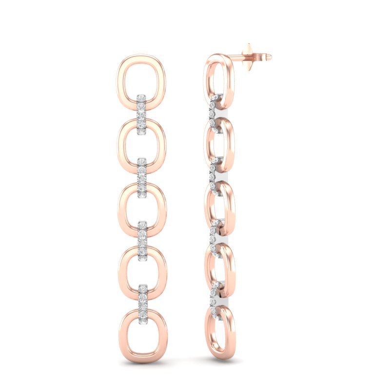 14k Two-toned Gold Chain-link Diamond Earrings Earring ABE-103.1C6-D  - Abtin & Co.