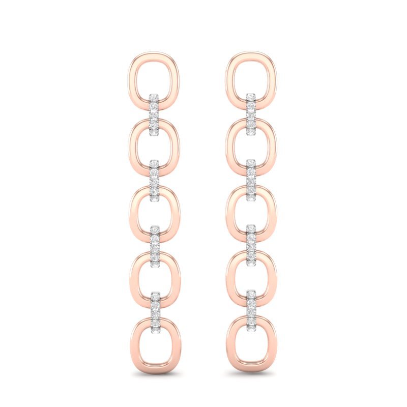14k Two-toned Gold Chain-link Diamond Earrings Earring ABE-103.1C6-D  - Abtin & Co.
