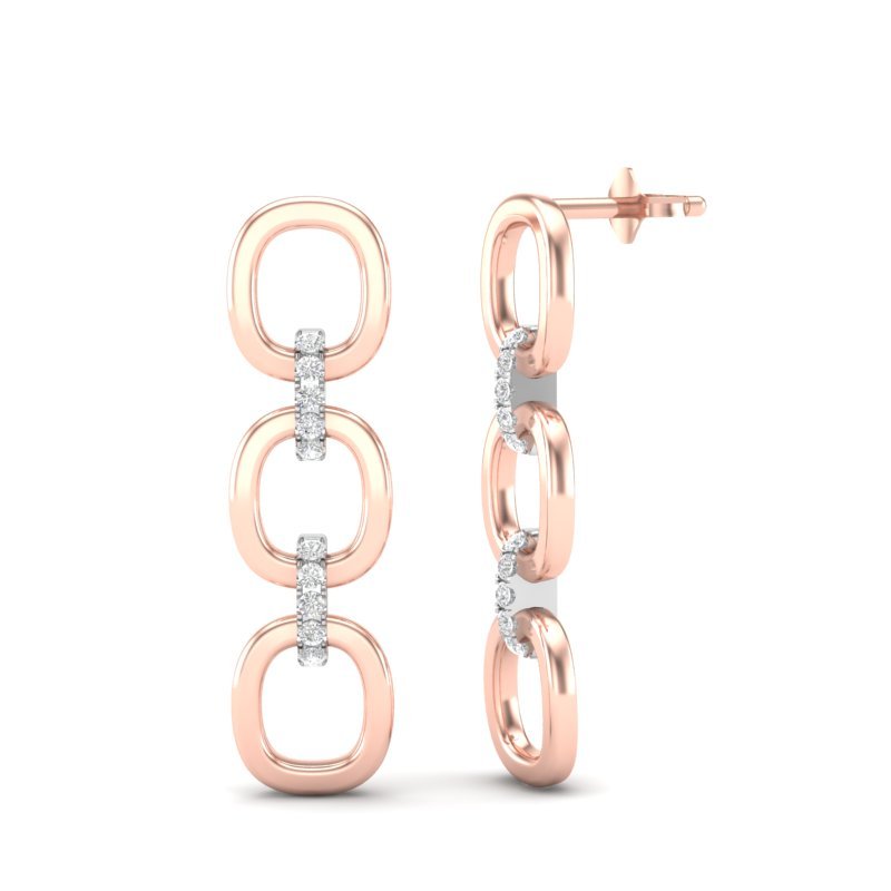 14k Two-toned Gold Chain-link Diamond Earrings Earring ABE-102.1C6-D-2  - Abtin & Co.