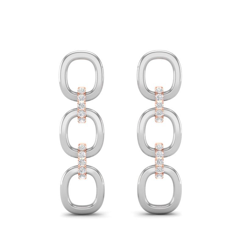 14k Two-toned Gold Chain-link Diamond Earrings Earring ABE-102.1C2-D  - Abtin & Co.