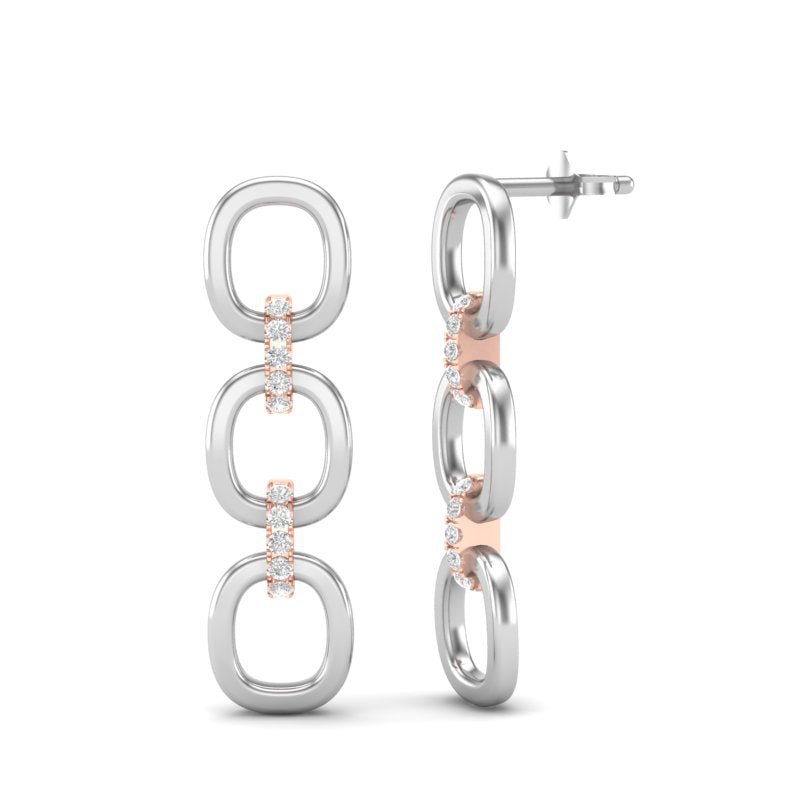 14k Two-toned Gold Chain-link Diamond Earrings Earring ABE-102.1C2-D  - Abtin & Co.