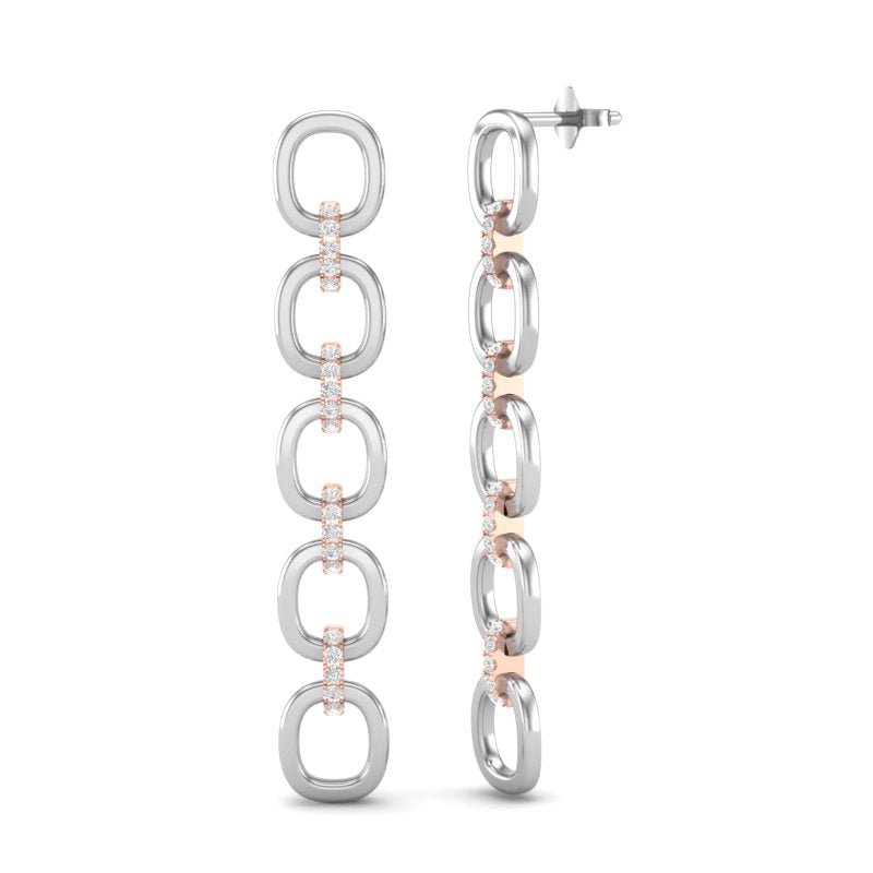 14k Two-toned Gold Chain-link Diamond Earrings Earring ABE-103.1C2-D  - Abtin & Co.