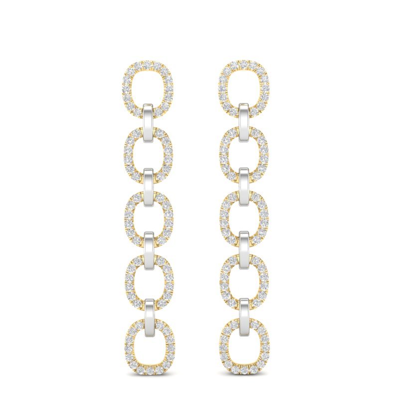 14k Two-toned Gold Chain-link Diamond Earrings Earring ABE-103.2C3-D  - Abtin & Co.