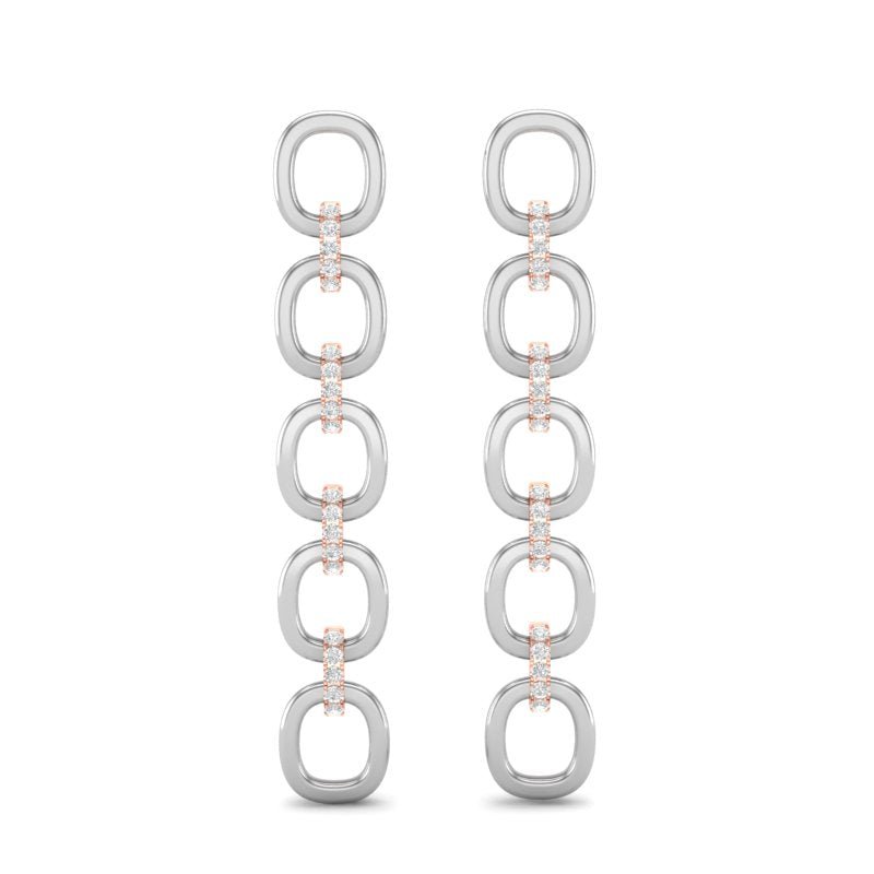 14k Two-toned Gold Chain-link Diamond Earrings Earring ABE-103.1C2-D  - Abtin & Co.