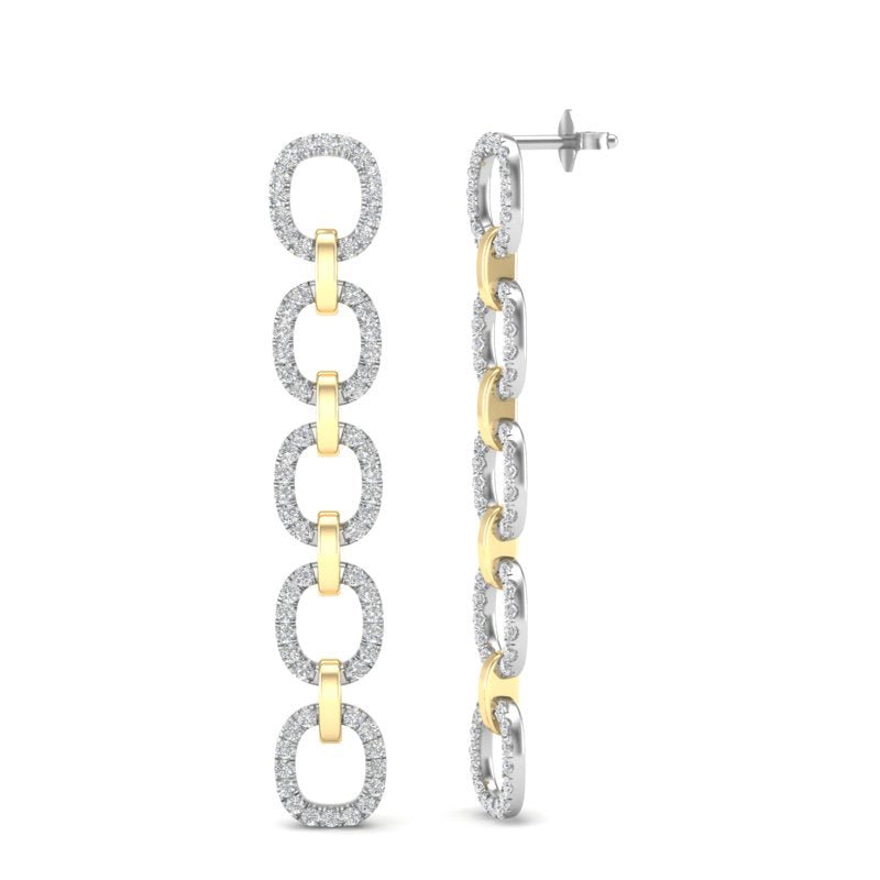 14k Two-toned Gold Chain-link Diamond Earrings Earring ABE-103.2C1-D  - Abtin & Co.