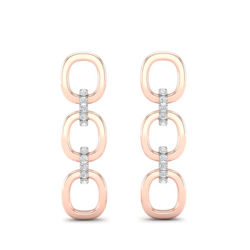 14k Two-toned Gold Chain-link Diamond Earrings Earring ABE-102.1C6-D-2  - Abtin & Co.