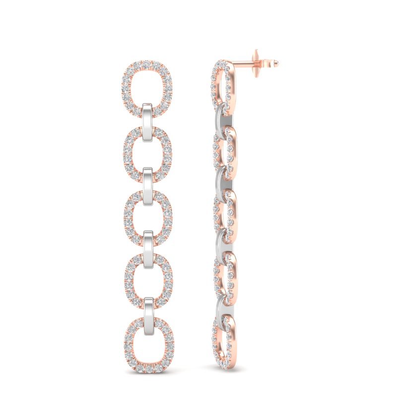14k Two-toned Gold Chain-link Diamond Earrings Earring ABE-103.2C6-D  - Abtin & Co.