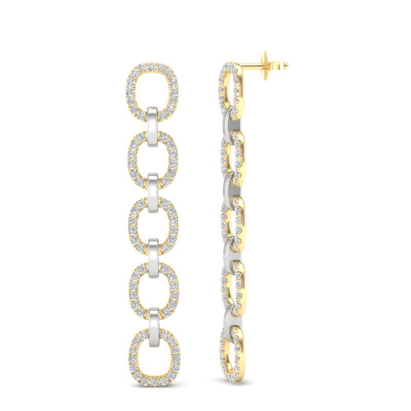 14k Two-toned Gold Chain-link Diamond Earrings Earring ABE-103.2C3-D  - Abtin & Co.