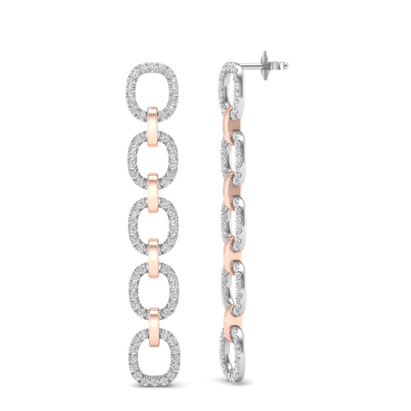 14k Two-toned Gold Chain-link Diamond Earrings Earring ABE-103.2C2-D  - Abtin & Co.