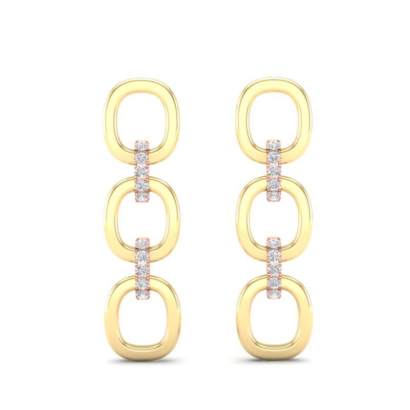 14k Two-toned Gold Diamond Chain-Link Drop Earrings Earring ABE-102.1C4-D  - Abtin & Co.