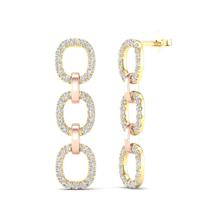 14k Two-toned Gold Diamond Chain-Link Drop Earrings Earring ABE-102.2C4-D  - Abtin & Co.
