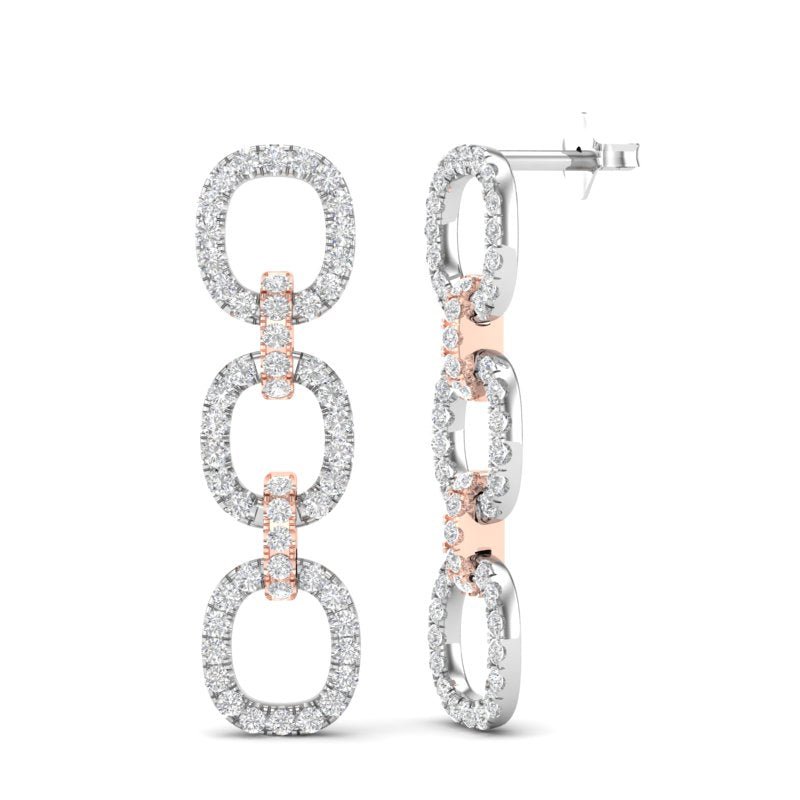 14k Two-toned Gold Diamond Chain-Link Drop Earrings Earring ABE-102.3C2-D  - Abtin & Co.