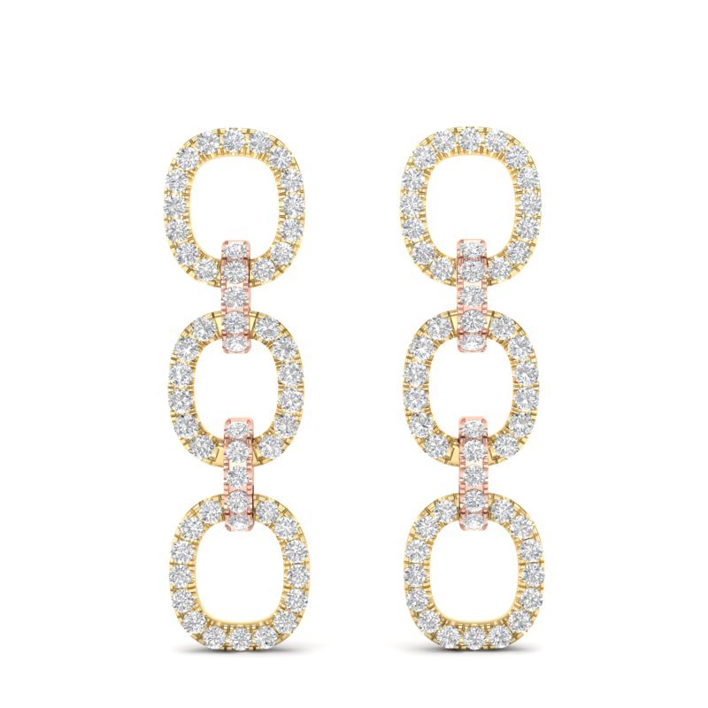 14k Two-toned Gold Diamond Chain-Link Drop Earrings Earring ABE-102.3C4-D  - Abtin & Co.