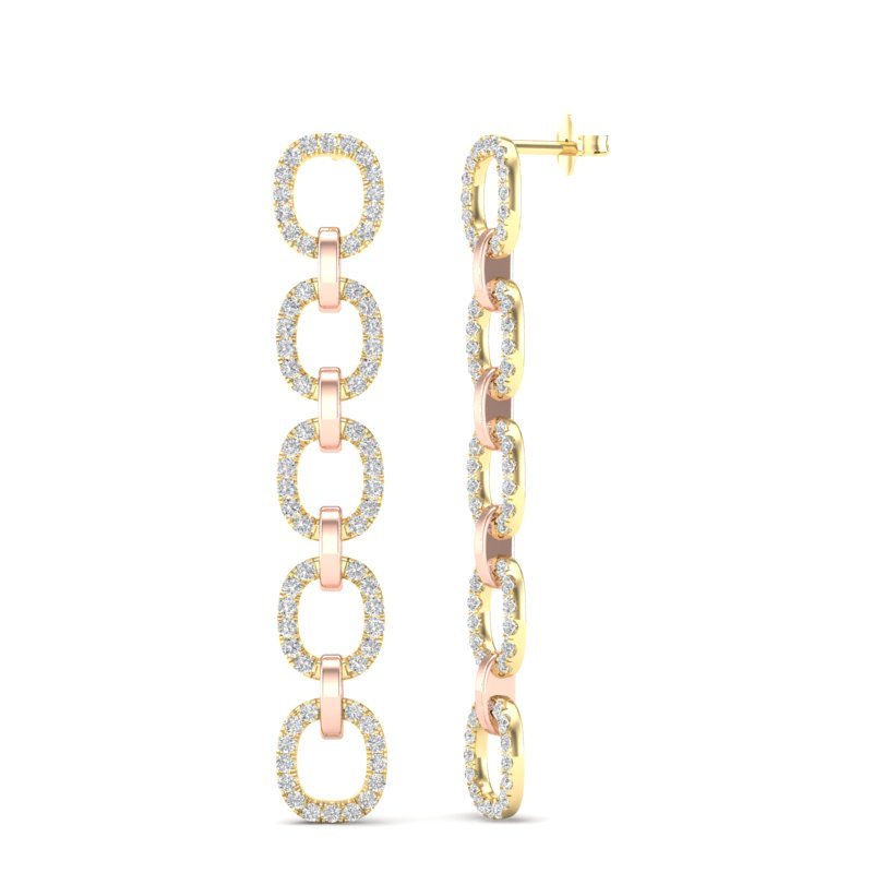 14k Two-toned Gold Diamond Chain-Link Drop Earrings Earring ABE-103.2C4-D  - Abtin & Co.