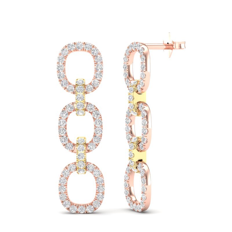 14k Two-toned Gold Diamond Chain-Link Drop Earrings Earring ABE-102.3C5-D  - Abtin & Co.