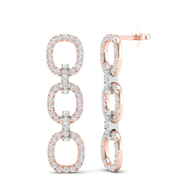 14k Two-toned Gold Diamond Chain-Link Drop Earrings Earring ABE-102.3C6-D  - Abtin & Co.