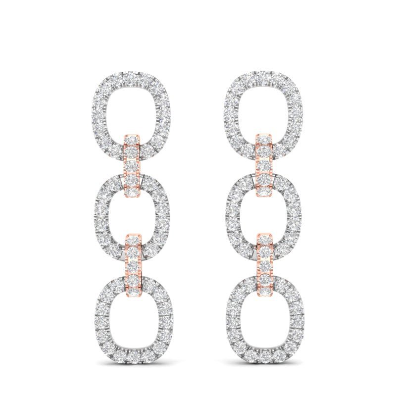 14k Two-toned Gold Diamond Chain-Link Drop Earrings Earring ABE-102.3C2-D  - Abtin & Co.
