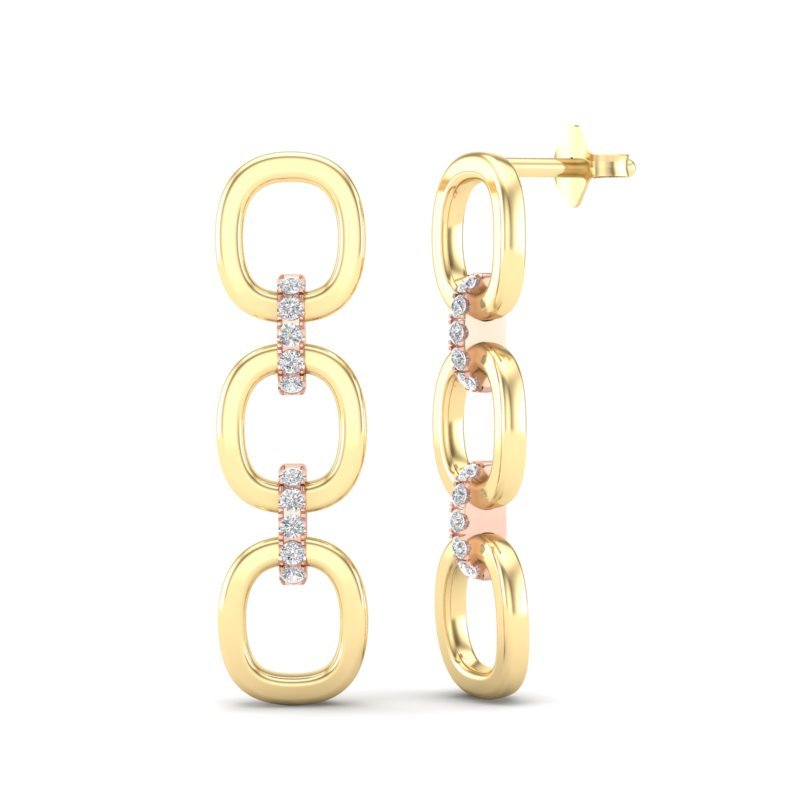 14k Two-toned Gold Diamond Chain-Link Drop Earrings Earring ABE-102.1C4-D  - Abtin & Co.