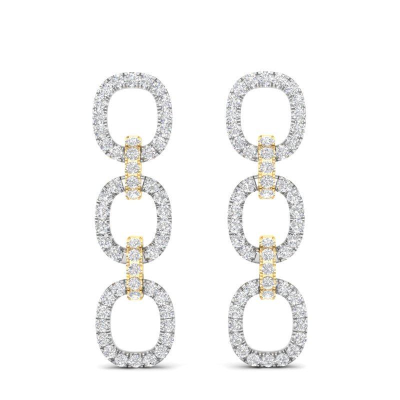 14k Two-toned Gold Diamond Chain-Link Drop Earrings Earring ABE-102.3C1-D  - Abtin & Co.