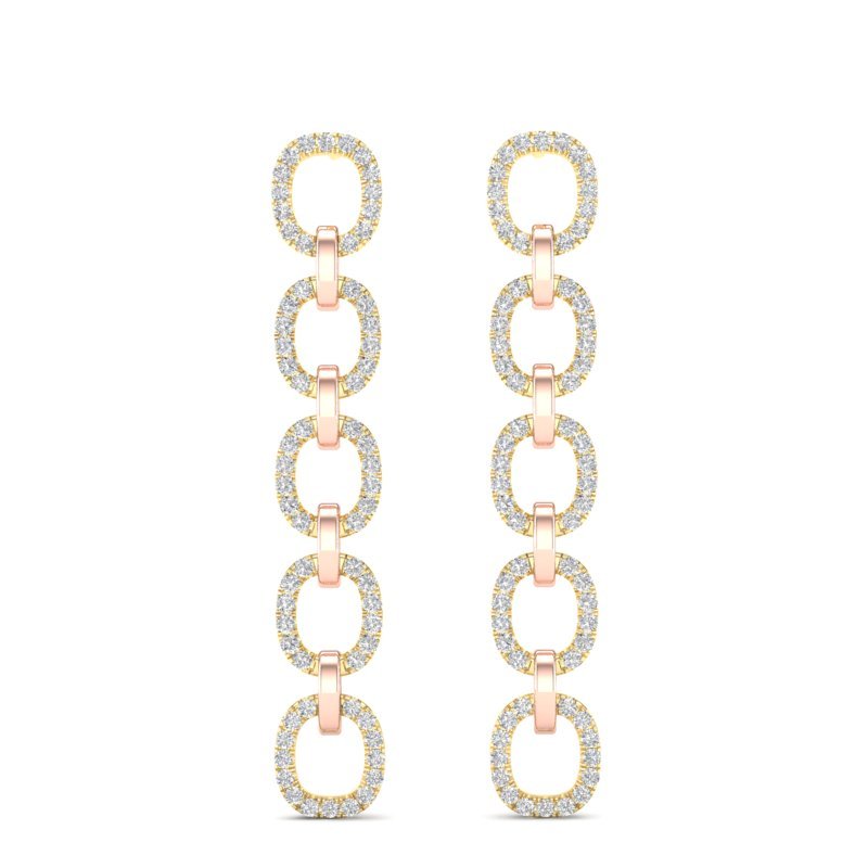 14k Two-toned Gold Diamond Chain-Link Drop Earrings Earring ABE-103.2C4-D  - Abtin & Co.