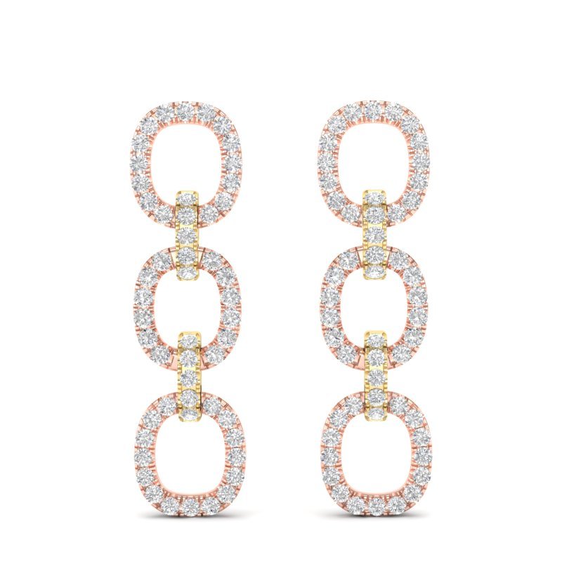 14k Two-toned Gold Diamond Chain-Link Drop Earrings Earring ABE-102.3C5-D  - Abtin & Co.