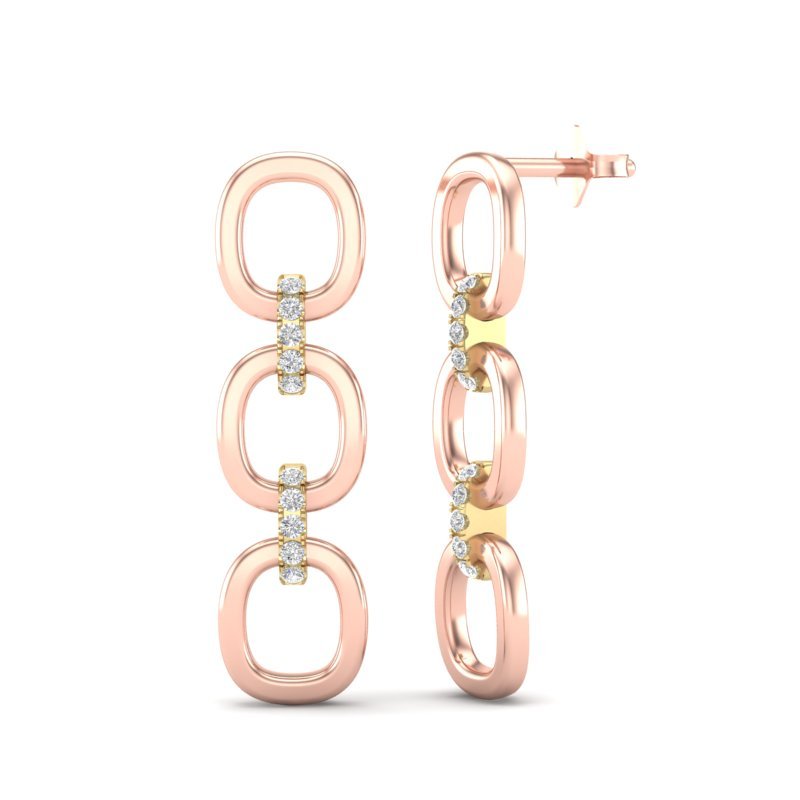 14k Two-toned Gold Diamond Chain-Link Drop Earrings Earring ABE-102.1C5-D  - Abtin & Co.