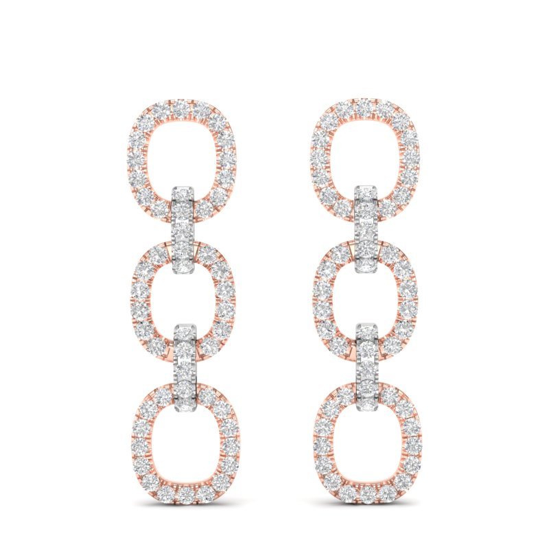 14k Two-toned Gold Diamond Chain-Link Drop Earrings Earring ABE-102.3C6-D  - Abtin & Co.