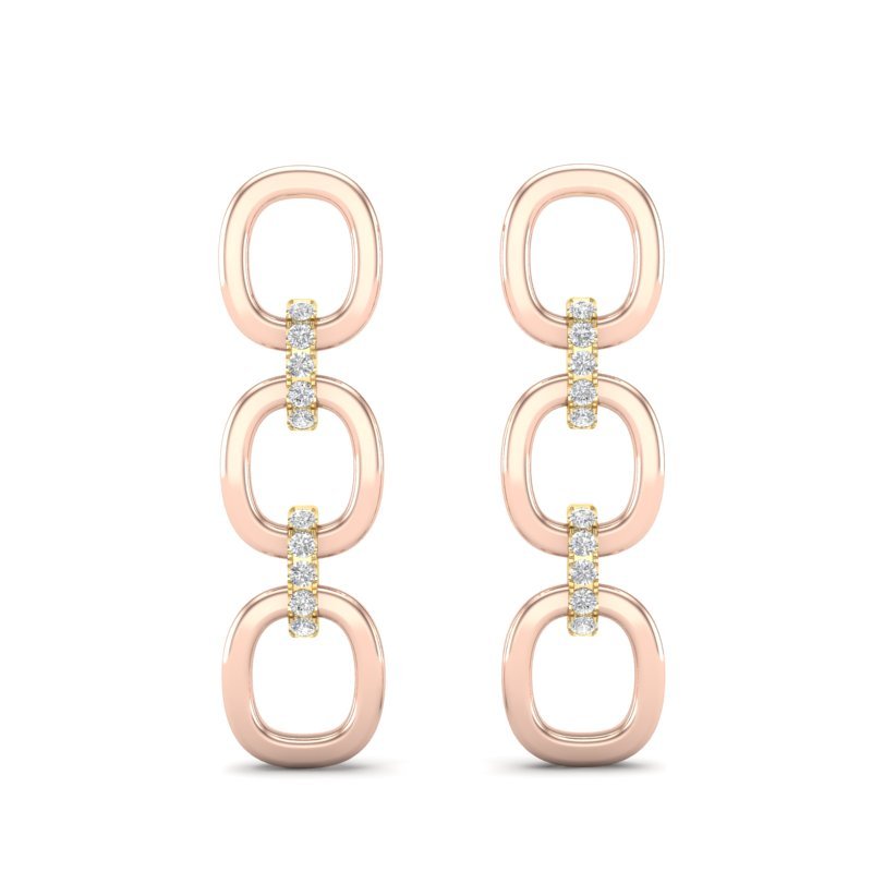 14k Two-toned Gold Diamond Chain-Link Drop Earrings Earring ABE-102.1C5-D  - Abtin & Co.