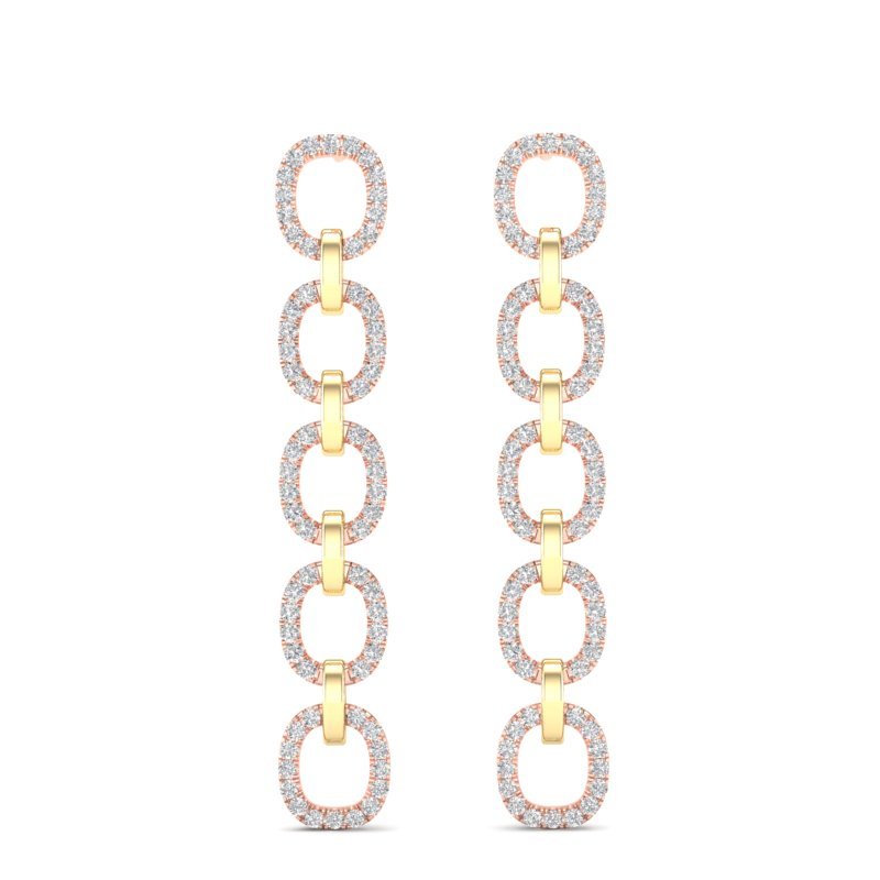 14k Two-toned Gold Diamond Chain-Link Drop Earrings Earring ABE-103.2C5-D  - Abtin & Co.