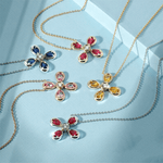 14K White Gold Blue Sapphire & Diamond Flower Pendant Pendant ABP-167-BSD  - Abtin & Co.